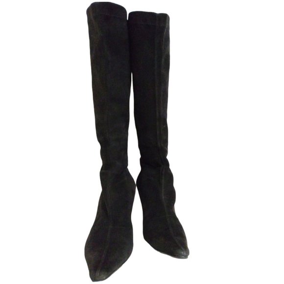 [SOLD] Jimmy Choo London Womens Black Suede Knee Point Toe Boots EU 37 Witchcore - Picture 3 of 12
